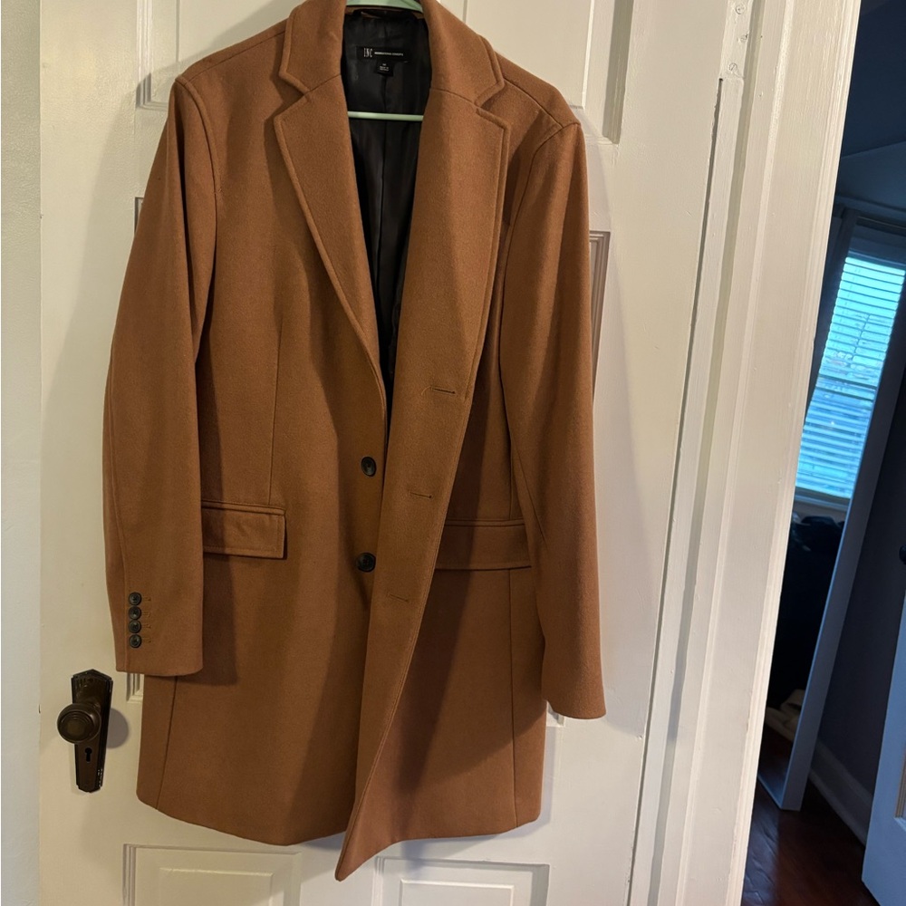 INC International Concepts Camel Peacoat Trench Coat Wool Blend